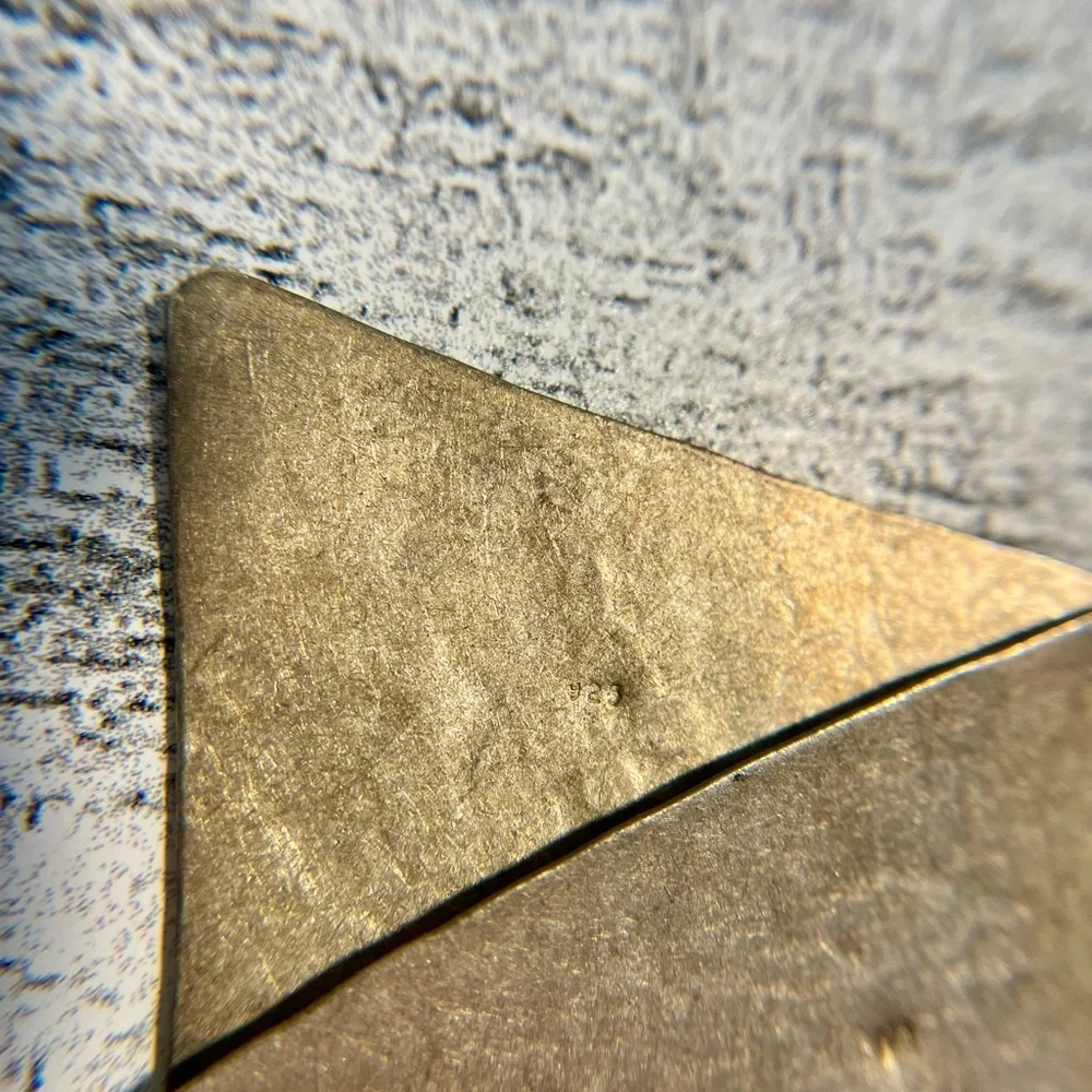 Sterling silver Bali dangle earrings hand made large triangle floral statement - Picture 7 of 9